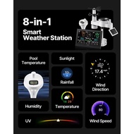 7.5in WiFi Weather Station 7-in-1 Solar Powered Sensor Pool Temperature Rain Gauge Wind Speed Indoor