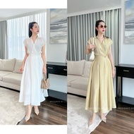 2-color silk dress (yellow beige, white)