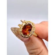 [New Arrival] QL Round 925 Sterling Silver Coated 926 Gold with Gold Citrine Stone and Moissanite Ri