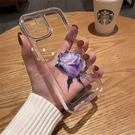 Purple roses Space Phone Case For iPhone 7 8 Plus XS MAX X XR 14 Pro Max 11 12 13 15 Pro Max SE 2020 Cover Shockproof Clear