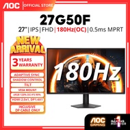 AOC 27G50F 27" GAMING MONITOR ( 27" IPS FHD / 0.5MS / 180HZ / ADAPTIVE SYNC / HD MI + DP )