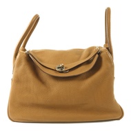 HERMES Clemence皮革Lindy 34銀扣手挽肩背兩用袋Tabac Camel