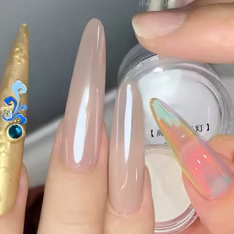 1 Jars Mirror Bright Plating Aurora Chrome Powder Nails Moonlight Pearl White for Rubbing Powder Man