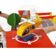 69 Pcs Wooden House &amp; Train Track Expansion Set with Fishing Toys