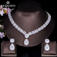 SEQUITO Dubai Luxury Jewellery Sets Women Wedding 18K White Gold Plated AAA+ CZ Long Water Drop Necklace Earrings Set for Bridal Accessories SJ101