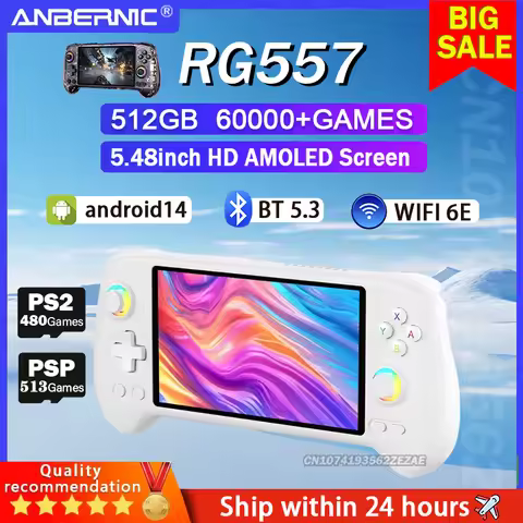 ANBERNIC RG557 Handheld Video Game Console 5.48" AMOLED Screen Android 14 5500mAH WIFI 6E BT5.3 RGB 
