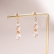 白水晶 天然粉珍珠│水晶耳環 夾式耳環
