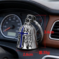 New Retro Exorcism Bell Cross & Angel Wing Pendant Motorcycle Keychain Accessory
