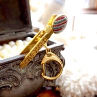 金色彩繪珠子包包內袋夾子鎖匙扣鑰匙圈日本高級二手古著珠寶首飾