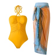 2pcs/set Swimsuit With Cover Up Trend Swimsuit 2025 Women Swimwear Yellow Swim Suit Bodysuit Bathing