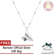BAMOER สร้อยคอเครื่องบินกระดาษพับ925เงินสเตอร์ลิงหัวใจชุบทองคำขาว SCN516สามเหลี่ยมสร้อยคอเครื่องบินก