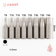ROXUL 1pc Torx Bits, 1/4 Inch Hex Shank 25mm Length Screw Driver Bit, T6-T40 S2 Alloy Steel 6 Point 