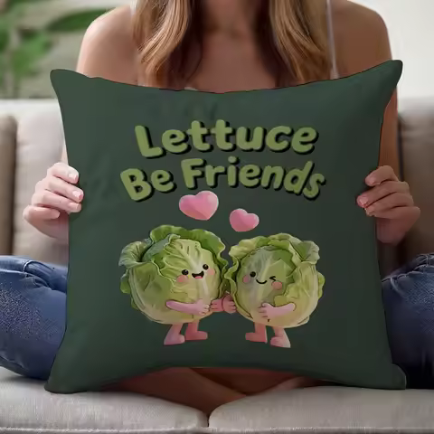 1pc Cute Lettuce Be Friends Print Throw Pillow Cover Double Sided Zipper Cushion Case 16x16 18x18 20