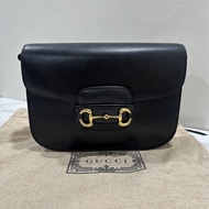 GUCCI Horsebit 1955金扣牛皮黑色肩背包