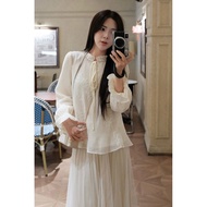 BIGSIZE, WAVE EMBROIDERED VON SHIRT WITH BOW TIE WITH STONE EDGE, BIGSIZE 60-90KG