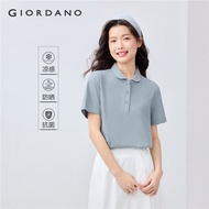 GIORDANO ผู้หญิง เสื้อโปโล เสื้อโปโลป้องกันแสงแดด แขนสั้น แฟชั่นเรียบง่าย ลำลอง เสื้อโปโลหลวม Free S