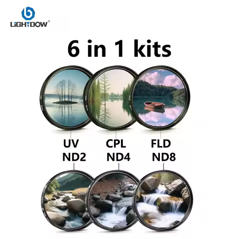 Lightdow UV+CPL+FLD+ND 2 4 8 Camera Lens Filter 6 in 1 Kits 49mm 52 55 58 62 67 72 77 82mm Kit for C
