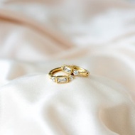 Vintage 鑲邊小方鑽耳環 925純銀鍍18k金 圓圈耳環