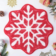 FEBSNOW 1PCS Red Snowflake Bathroom Small Rug,Christmas Decor Snowflake Welcome Mat Non Slip Round S