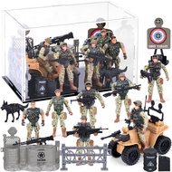 Shindel 29PCS Military Action Figures with Acrylic Display Case, 4" Special Operation Soldiers Movab