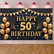 Glittering Milestone Birthday Display Firework Design Golden Birthday Backdrop Balloon Decor 50th An
