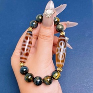 10mm Peter Stone Bracelet+Tortoise Sheath Dzi Beads+Lightning Five-Eyed Dzi Beads|Strong Body Protec