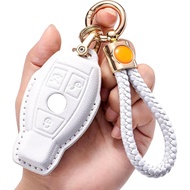 Compatible with Mercedes Key Fob Cover with Leather Lanyard, Car Key Case Shell Protection for Merce