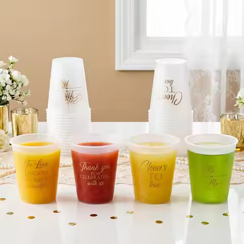 10/50 Wedding Frosted Plastic Cups Bulk 12 oz Clear Wedding Cups for Reception Disposable Cheer to L