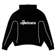ZODIAC Sweater Hoodie Boxy Double Zipper List Reflective Screen Printed Capricorn Oversize Black 300