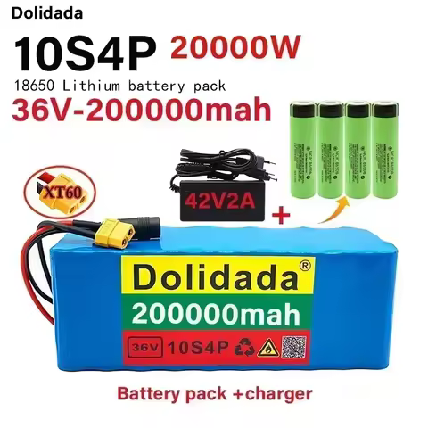Batterie lithium 36V 10s4p 200Ah , grande capacité, pour vélo et trottinette électrique, avec prise 