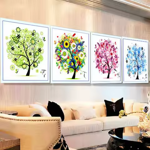 1pcolorful Four Seasons Tree Counted Cross Stitch Kit Embroidery Package Spring Summer Autumn Winter