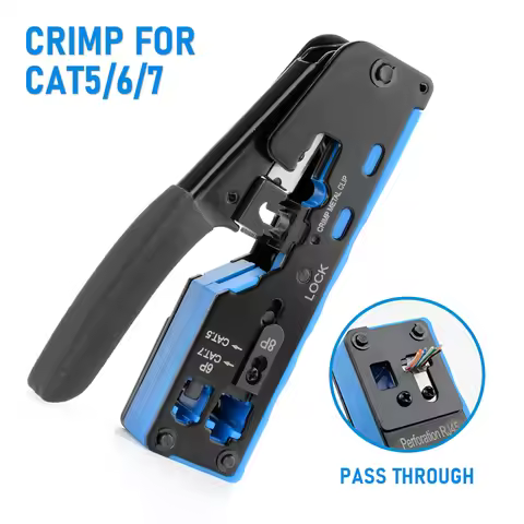 RJ45 Crimp Plier Pass Through Crimper Stripper Cutter for Cat7 Cat6 Cat5e 8P8C Modular Connector Eth