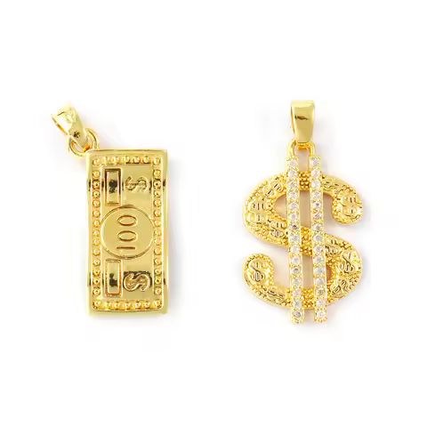 2 PCs Brass Charms Pendants 18K Gold Plated Dollar For DIY Necklace Jewelry Making Craft