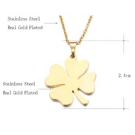 (Necklaces)Stainless Steel Gold 4 Leaf Clover Pendant Necklace