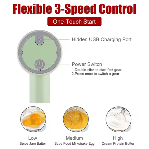 BOFO Hand Mixer Cordless Electric Blender Portable Multi-Purpose Food Beater For Mixing Eggs Whippin