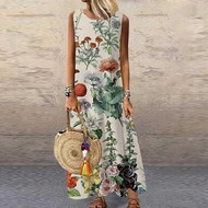 Vintage Floral Printed Women Sleeveless Sundress Summer Loose Casual Beach Long Dress Ladies Bohem 2