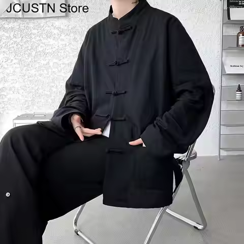 Chinese Traditional Clothes Improved Hanfu Cotton Qipao Top Autumn Spring Casual Outwear Male Big Si