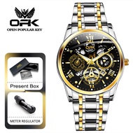 OPK Watch For Men Waterproof Original Stainless Steel Quartz Calendar Luminous Gold White Wrist Watc
