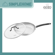 [ LOCAL READY STOCKS ] iGOZO 28CM ELITE 304 STAINLESS STEEL FRYPAN + GLASS LID KUALI GORENG DAPUR COOKWARE KITCHENWARE