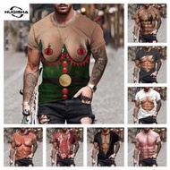 性感大胸部肌肉3D印花個性搞怪T卹 男士夏季輕薄透氣大尺碼短袖T 男女學生情侶大學T 男士上衣 男士衣著t恤