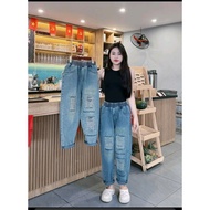 [Real photo] 9 Inch Loose Fit Begy Pants - High Waist, Elastic Waist - Ripped knees with lining..