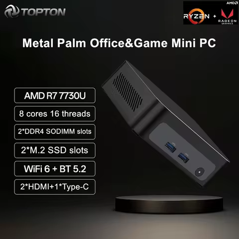 Topton Metal Palm Gamer Mini PC AMD Ryzen 7 7730U 5825U 5800U R5 7530U Office PC Windows 11 Mini Com