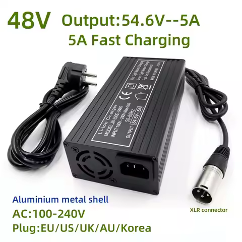 48V Fast Charger 54.6V4A/5A Charger For 13S 48V lithium Battery Charger XLR Connector Strong With Fa