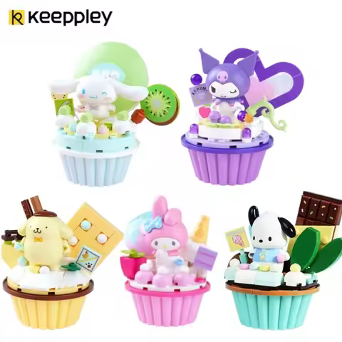 KEEPPLEY Sanrio Cake Collection My Melody Kuromi Cinnamoroll Building Blocks Model Desktop Ornament 