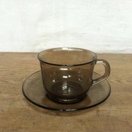 WH6649【四十八號老倉庫】全新 早期 法國製 ARCOROC 茶色 玻璃 咖啡杯 220cc 1杯1盤價 特價