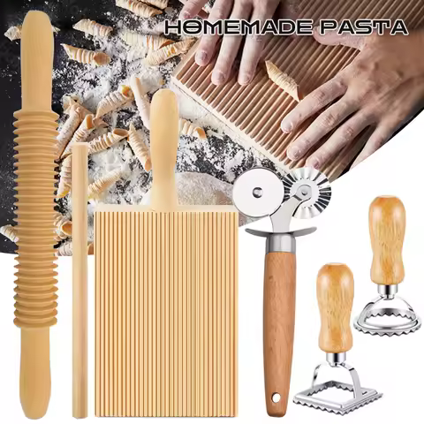 Gnocchi Board Set Italian Pasta Making Tools Ravioli Stamp Cutter for Homemade Cavatelli Garganelli