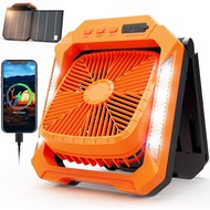 QIMEDO 26800mAh Portable Fan Rechargeable with 18W Detachable Solar Panel, Quiet Battery Powered Cam