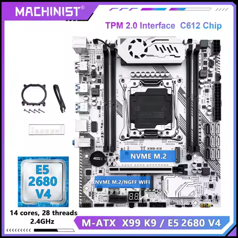 MAXHINIST X99 K9 TPM 2.0 Game Motherboard，Xeon E5 2680 V4 LGA 2011-3 CPU DDR4 16GB RAM Four Channels