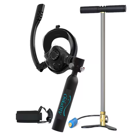 Mini Scuba Tank with Full Face Mask,0.5L Lung Tank Sub Mask Combo -6-10 Mins Underwater Breathing Sy