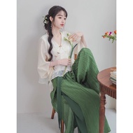 National style daily Zen modified top wide-leg pants suit new Chinese style 2024 short shirt fairy-l